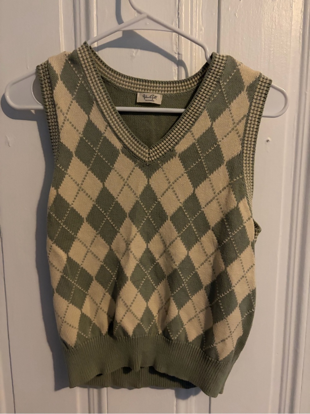 PacSun Olive and Cream Argyle V-Neck Sweater Vest